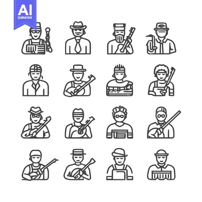 Popular premium asset: Musicians and Instruments - A Collection of Line Art Icons.