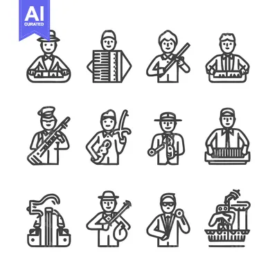 Premium design asset: Musicians Playing Instruments in Black and White.