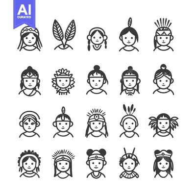 Popular premium asset: Collection of Native American Female Icons in Various Headdresses