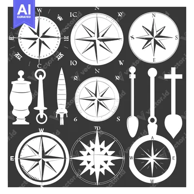 Premium design asset: Collection of Nautical and Compass Symbols in Black and White