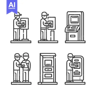 People interacting with automated teller machines in various scenarios