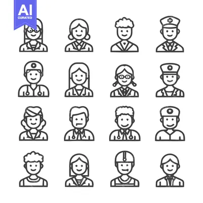 Aset desain premium: Diverse professional portraits - A collection of various occupations.