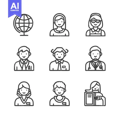 Aset desain premium: Diverse Icons Representing Professions and Global Concepts.
