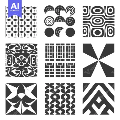 Aset premium populer: Collection of Nine Abstract Black and White Geometric Patterns