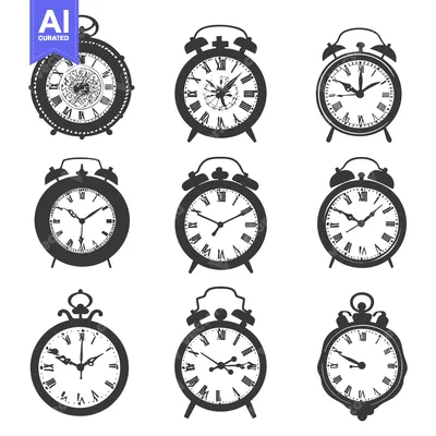 Aset premium populer: Collection of Nine Antique Alarm Clocks with Roman Numerals