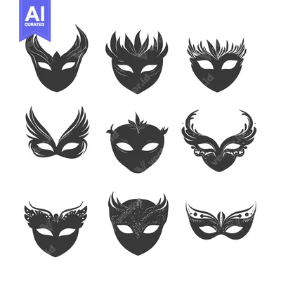 Aset premium populer: Collection of Nine Black and White Carnival Masks