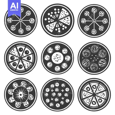Premium design asset: Collection of Nine Black and White Circular Pizza Designs