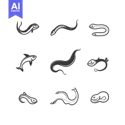 Premium design asset: Collection of Nine Black and White Fish Illustrations