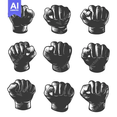 Aset premium populer: Collection of Nine Black and White Fist Illustrations