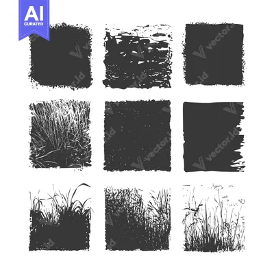 Popular premium asset: Collection of Nine Black and White Silhouettes of Grass and Abstract S