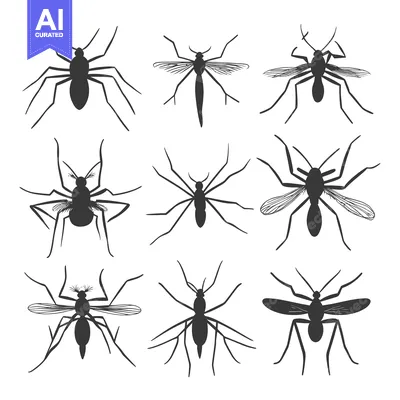Aset desain premium: Collection of Nine Black Mosquito Silhouettes