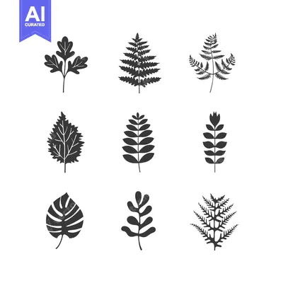 Premium design asset: Collection of Nine Black Silhouette Leaf Illustrations