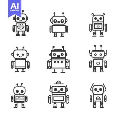 Popular premium asset: Collection of Nine Cute Cartoon Robot Icons in Outline Style