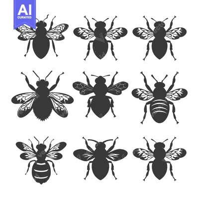 Collection of Nine Detailed Bee Silhouettes