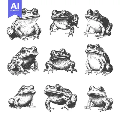 Popular premium asset: Collection of Nine Detailed Hand-Drawn Frogs