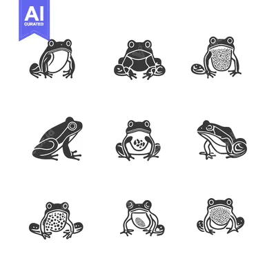 Premium design asset: Collection of Nine Different Silhouettes of Frogs