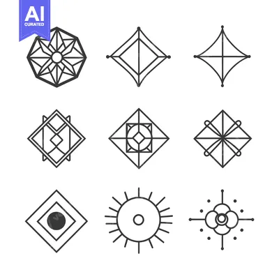 Aset desain premium: Collection of Nine Geometric Line Art Designs