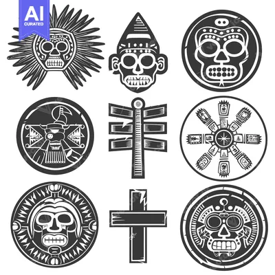 Premium design asset: Collection of Nine Intricately Designed Mayan-Inspired Symbols