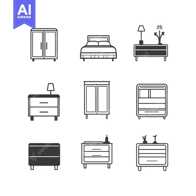 Premium design asset: Collection of Nine Line Drawings Depicting Furniture for the Bedroom a