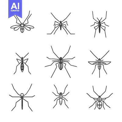 Aset premium populer: Collection of Nine Line Drawings of Mosquitoes