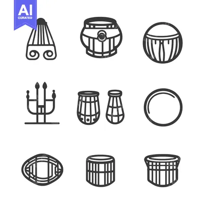 Aset desain premium: Collection of Nine Line Drawings of Various Barrels and Containers