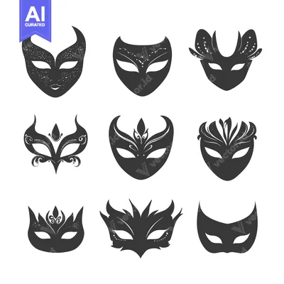 Premium design asset: Collection of Nine Ornate Black and White Carnival Masks