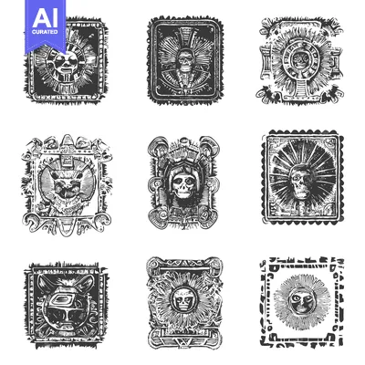 Aset premium populer: Collection of Nine Ornate Frames Featuring Skull Motifs