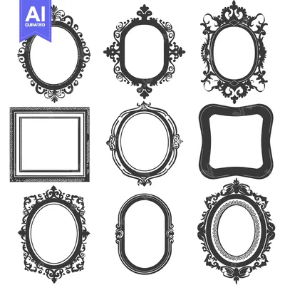 Aset desain premium: Collection of Nine Ornate Frames with Intricate Details