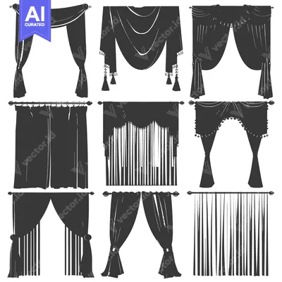 Aset desain premium: Collection of Nine Silhouette Curtain Designs