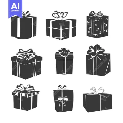 Aset desain premium: Collection of Nine Silhouette Gift Boxes with Bows