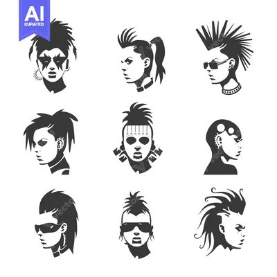 Popular premium asset: Collection of Nine Silhouette Portraits of Punk Rock Individuals with
