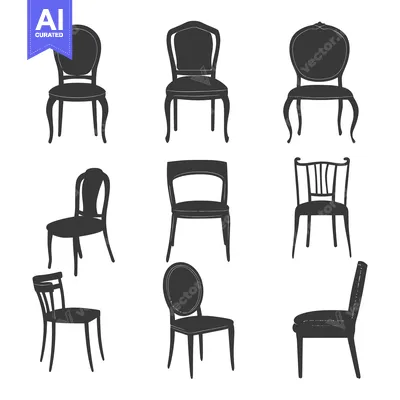Aset desain premium: Collection of Nine Silhouettes of Different Styles of Chairs