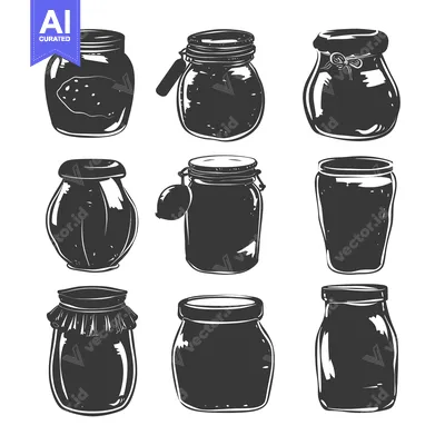 Popular premium asset: Collection of Nine Silhouettes of Glass Jars with Various Lids and Sha