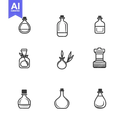 Aset desain premium: Collection of Nine Simple Black and White Bottle Icons