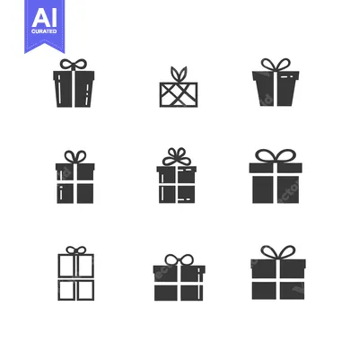 Aset desain premium: Collection of Nine Simple Gift Box Icons with Bow Decorations
