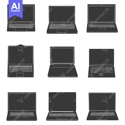 Premium design asset: Collection of Nine Simple Laptop Silhouettes