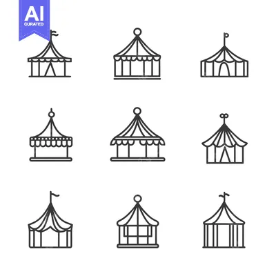 Aset premium populer: Collection of Nine Simple Line Drawings of Circus Tents