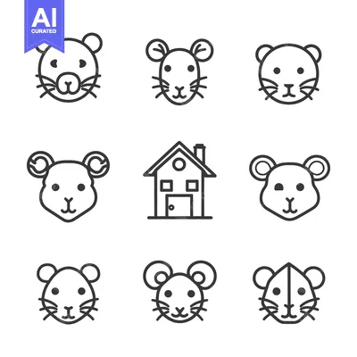 Popular premium asset: Collection of Nine Simple Line Drawings of Mice Heads