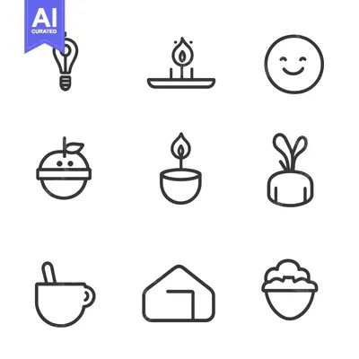 Aset premium populer: Collection of Nine Simple Line Icons on a White Background