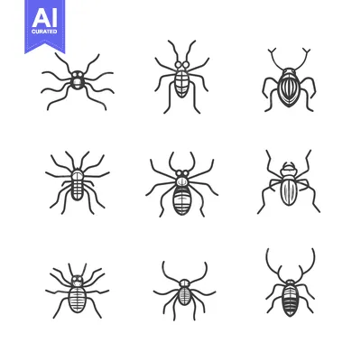 Aset premium populer: Collection of Nine Stylized Spider Line Art Illustrations