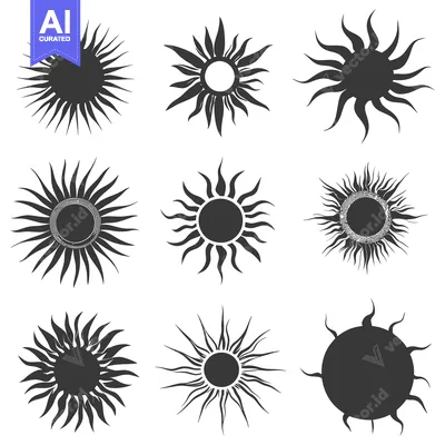 Premium design asset: Collection of Nine Stylized Sun Icons in Black and White