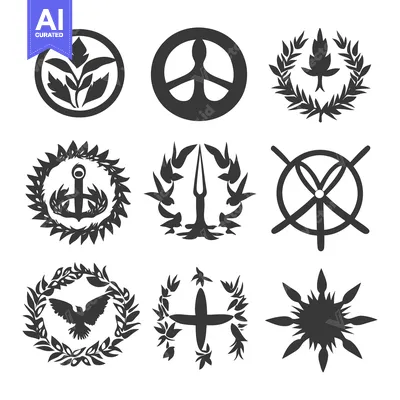 Aset premium populer: Collection of Nine Symbolic Black and White Emblems