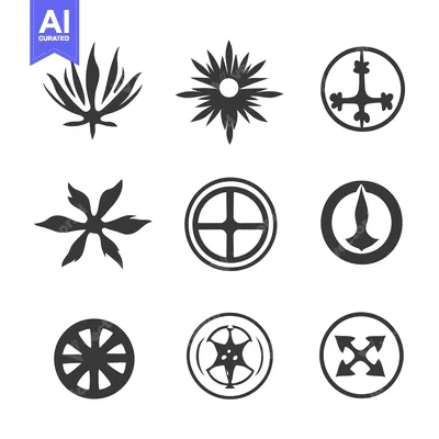Aset premium populer: Collection of nine unique black and white abstract circular symbols