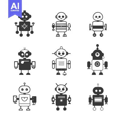 Aset desain premium: Collection of Nine Unique Robot Illustrations