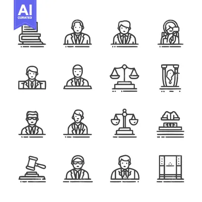 Legal Professionals and Justice System Icons Set.