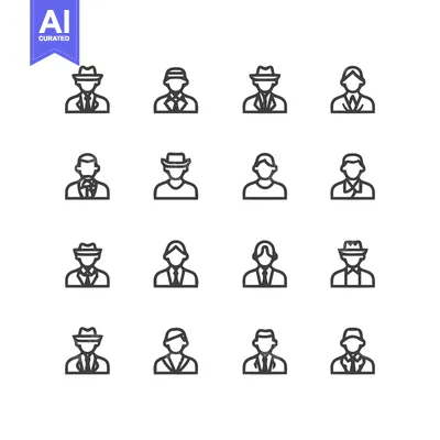 Aset desain premium: Collection of Minimalist People Icons for Various Design Projects.