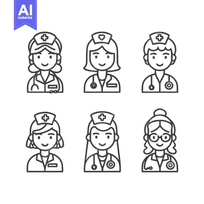 Aset premium populer: Six Nurse Icons - Healthcare Professionals in Uniform.