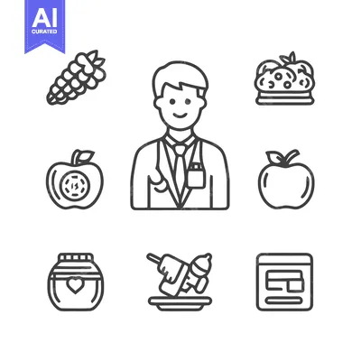 Premium design asset: Doctor with food and baby items for healthy eating and nutrition.