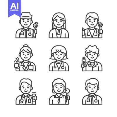 Aset premium populer: Medical Professionals - Diverse Line Art Illustrations for Healthcare.