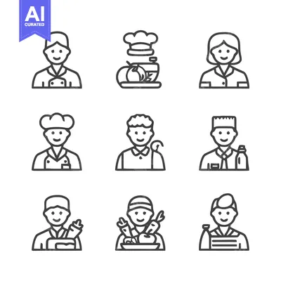 Diverse Culinary Professionals - A Collection of Chef Icons.